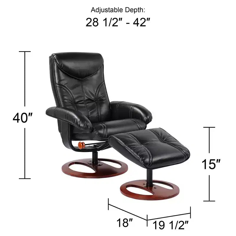Fauteuil inclinable en cuir avec ottoman pivotant noir Fauteuil moderne Ergonomique Manuel Inclinable Réglable Chambre Salon