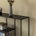 Console moderne en métal avec étagères ouvertes, pour salle à manger, entrée et couloir, noire